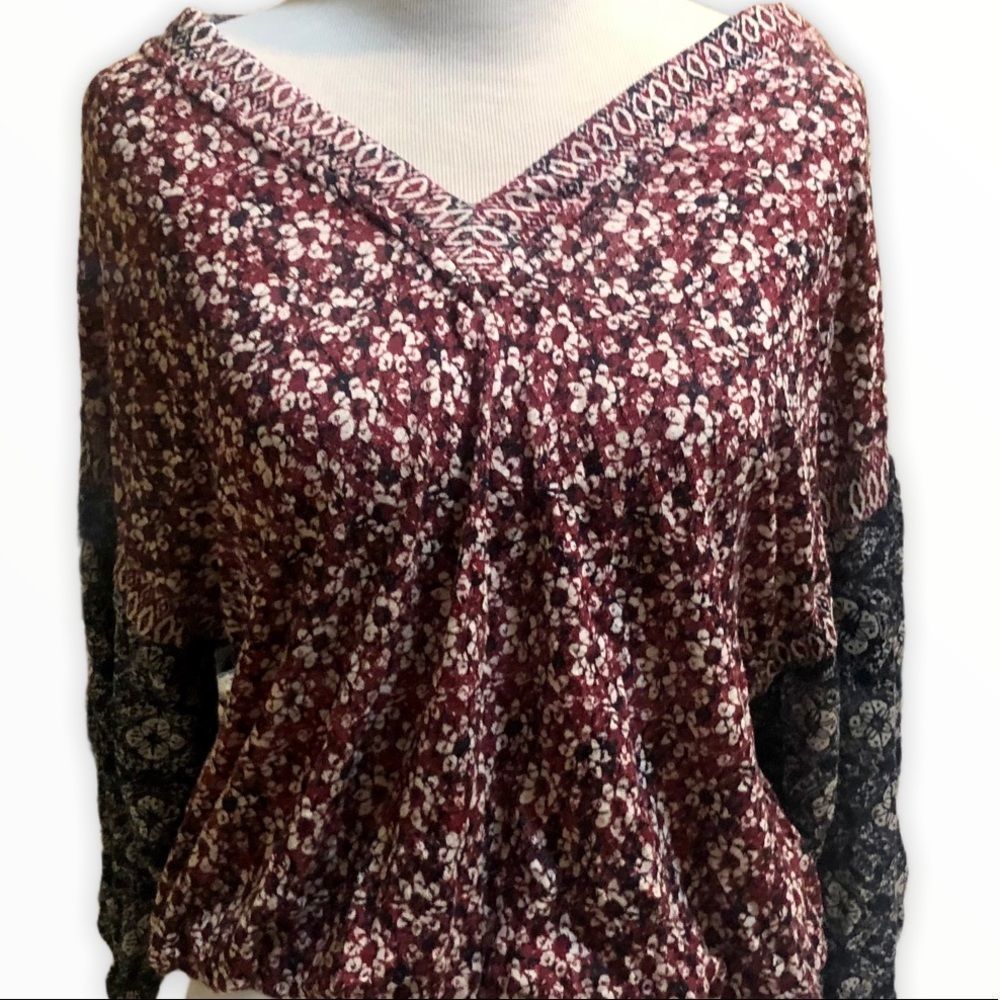 Lucky Brand Womens Boho Floral Print Blouse XS